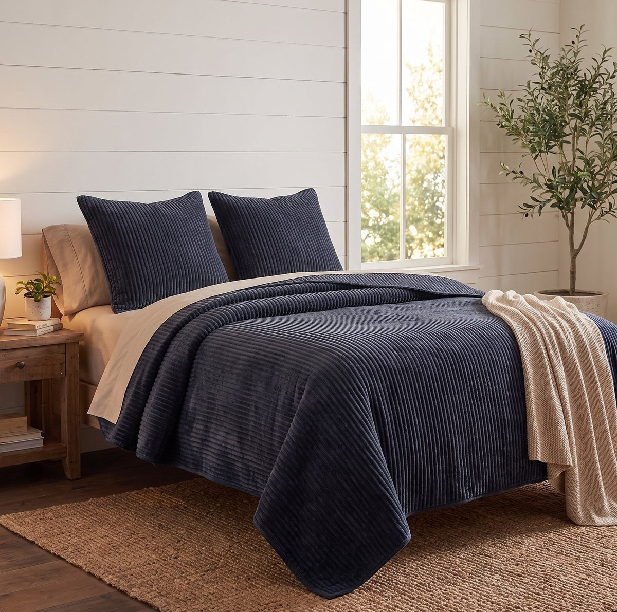 GRID-THUMB: Palazzo Velvet King Coverlet – Indigo